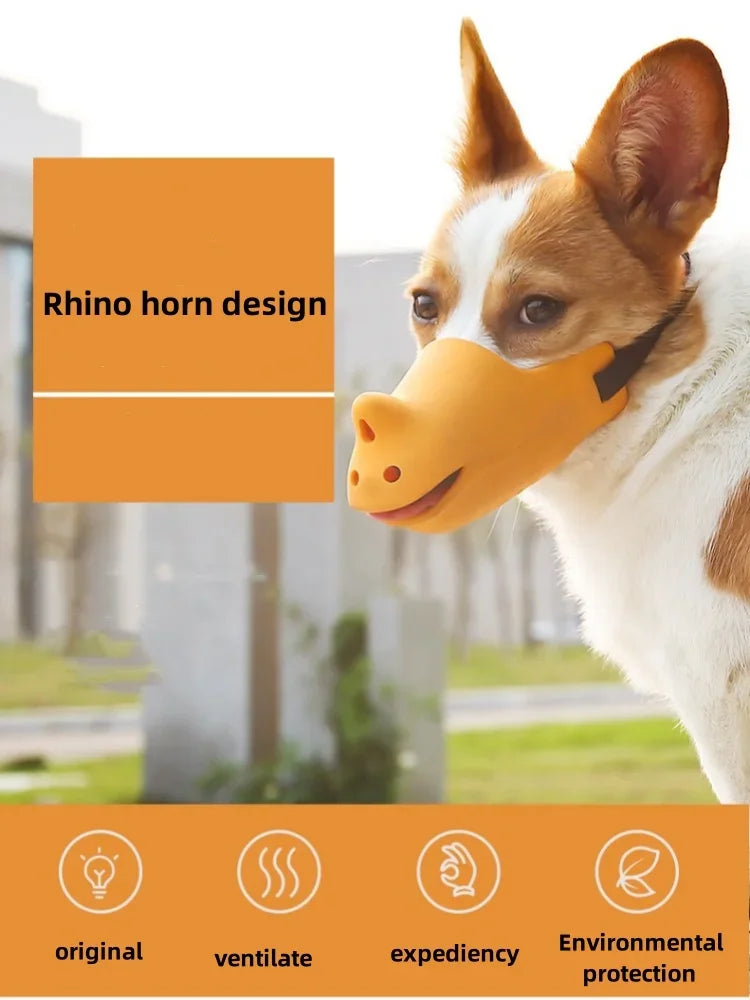 Pet Dog Pure Silicone Muzzle Anti-barking and Anti-bite Rhino-shaped Muzzle Medium and Small Sized Dogs Mouth Blocking Tool