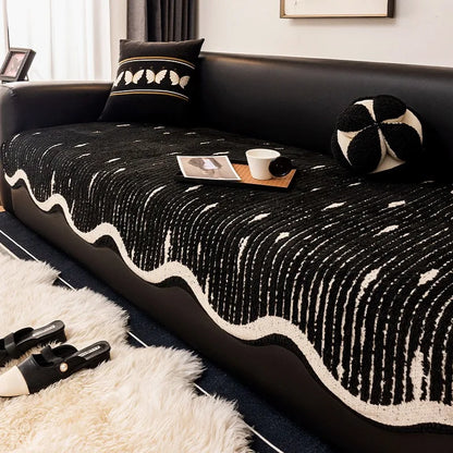 Nordic Striped Plush Sofa Cover Irregular Non-slip Corner Sofa Seat Cover Winter Warm Sofa Protector Towel for Living Room Decor