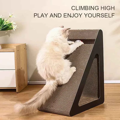 Pet Stress-Relief Triangle Cat Scratcher Made of Sturdy Cardboard with Interactive Spinning Balls