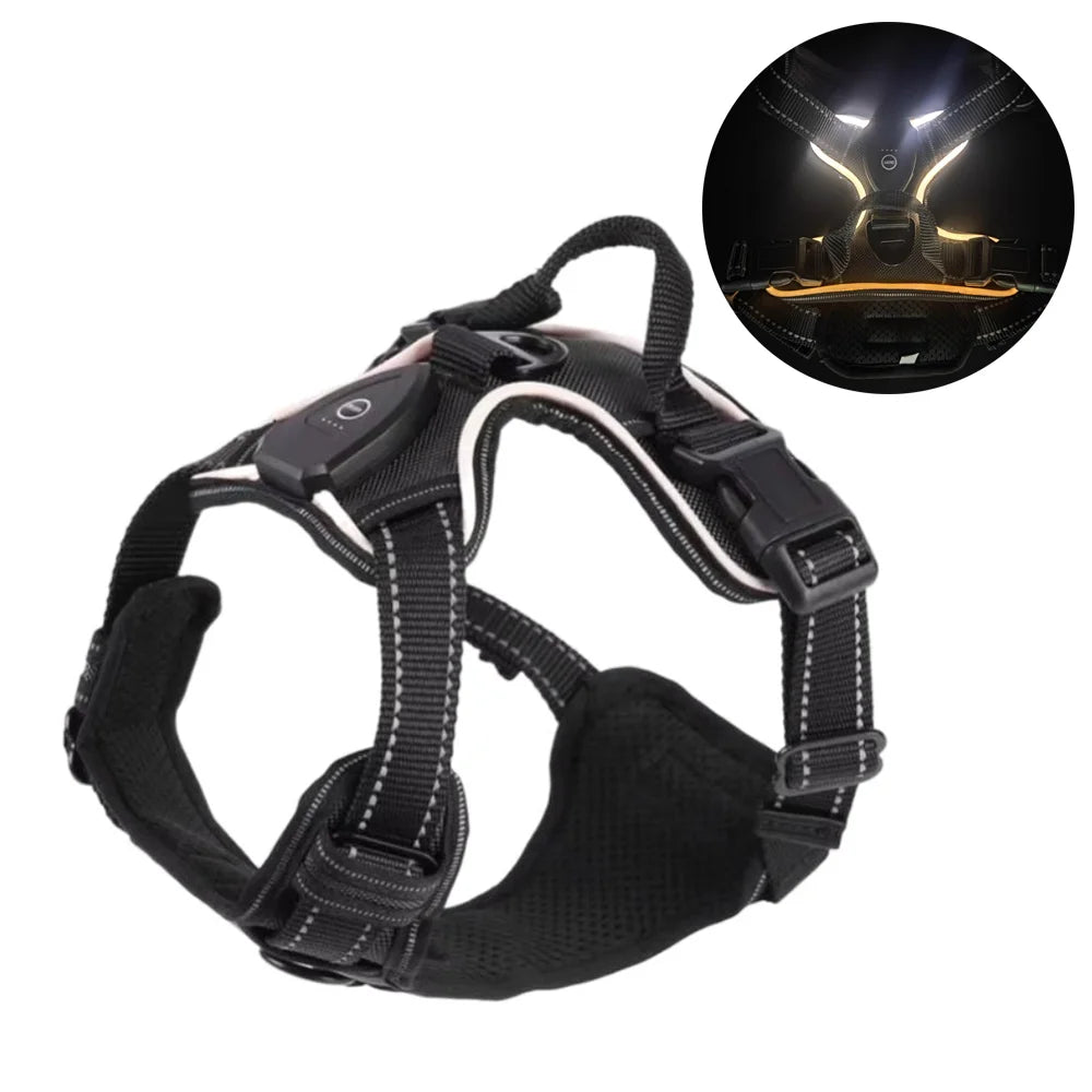 Durable Light Up LED Dog Harness Adjustable Flashing Luminous Pet Chest Strap Padded Collar Soft Dog Glow Vest for Night Walking