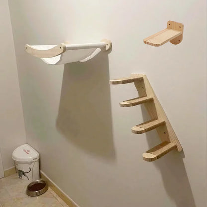 Cat Hammock and Stairway with Sisal Rope Wall Mounted Climbing Shelf Scratching Grinding Claws Toy for Kitten Cats Furniture