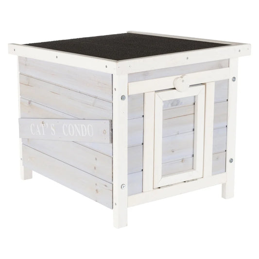 PDQ Weatherproof Wooden Cat House – Outdoor Shelter with Hinged Roof for Cats & Small Animals - Bdba PK
