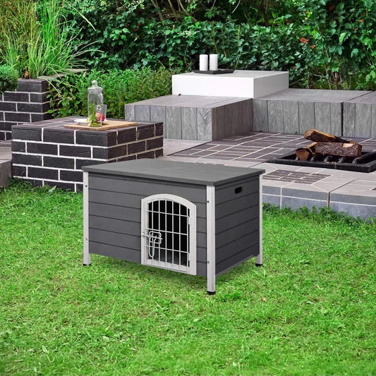 31" Wooden Dog Cage Kennel – Decorative Indoor Dog Crate with Wire Door & Lock - Bdba PK