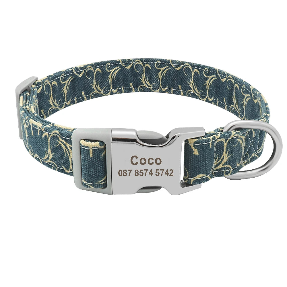 Personalized Engraved Dog Collar Nylon Floral Pet Puppy Collar Print Custom Pet Necklace for Small Medium Large Dogs Pitbull Pug