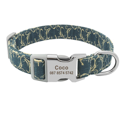 Personalized Engraved Dog Collar Nylon Floral Pet Puppy Collar Print Custom Pet Necklace for Small Medium Large Dogs Pitbull Pug