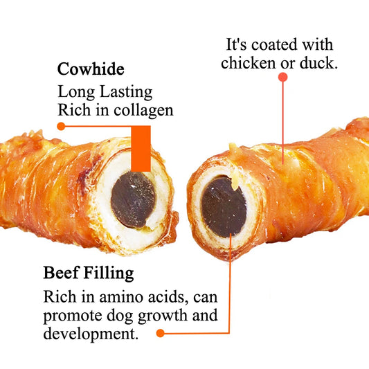 Cowhide Wrapped Chicken Dog Treats – High-Protein 3-in-1 Chews for Medium & Large Dogs - Bdba PK