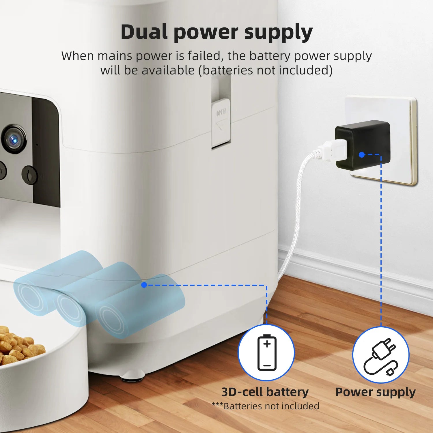 2L Automatic Pet Feeder Cat Smart Pet Feeder Wi-Fi & Camera Controlled feeder Dog & Cat Food Dispenser Remote App (No 5V 2A plug - Bdba PK
