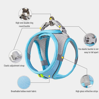 Pet Things Cat Accessories Cute Adjustable Cat Collar and Leash Set for Walking Safe Reflective Soft Comfortable Vest - Bdba PK