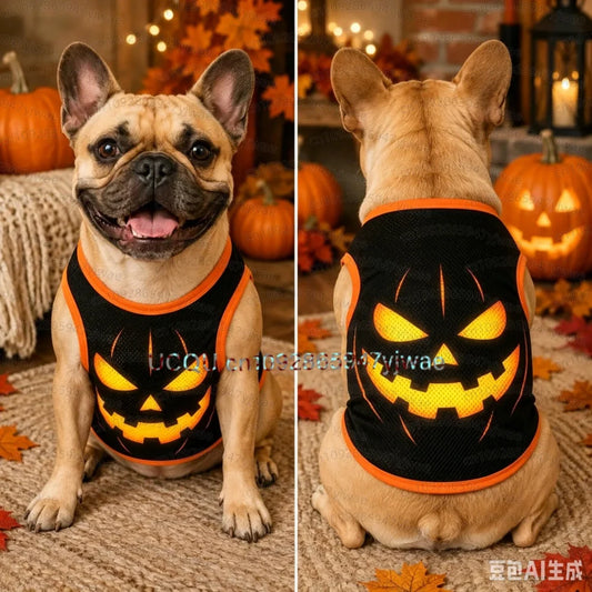 26 1PC Personalized Dog Jersey, Pet Halloween Pumpkin Lamp Dog Vest Puppy Dog Jersey, Halloween Dog Cat Vest