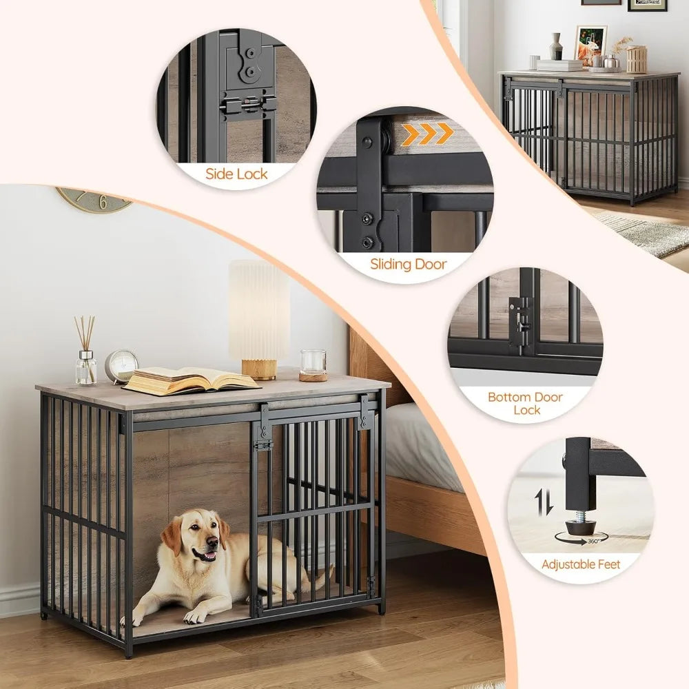 36.6" Heavy Duty Dog Crate Furniture – Sliding Barn Door Wooden Kennel & End Table