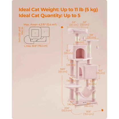 Tall Multi Level Cat Tree Condo with Scratching Posts Perches Caves Hammock and Toys