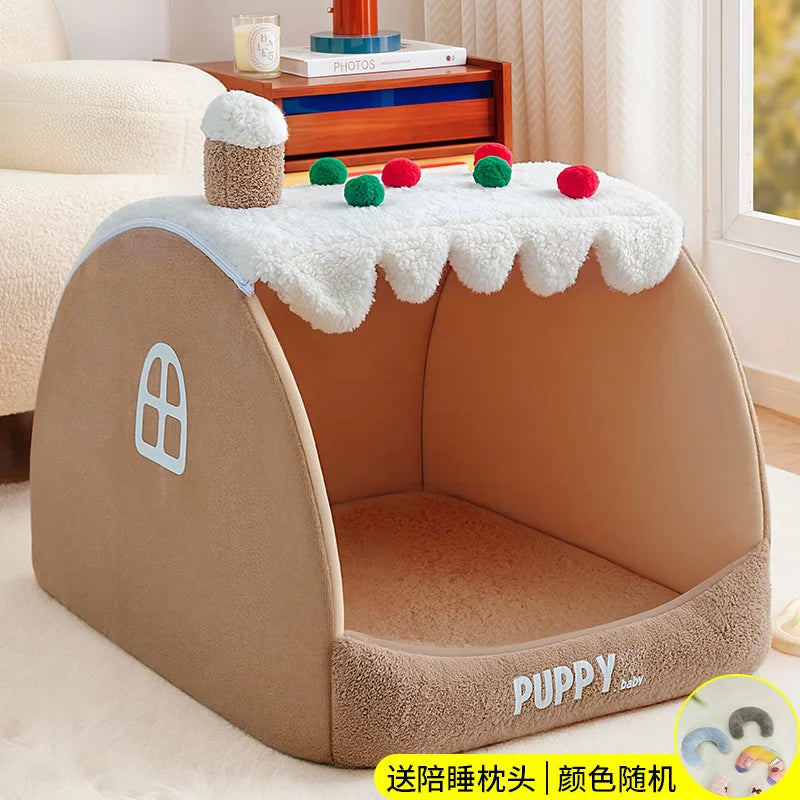 Warm Winter Thickened Semi Enclosed Dog Bed Tent Luxury Villa Cave For Large Dogs And Corgis Cozy Home Bedroom Christmas Gift