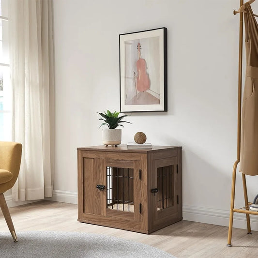 Furniture Style Dog Crate – Indoor Wood & Wire Pet Kennel with End Table Top - Bdba PK