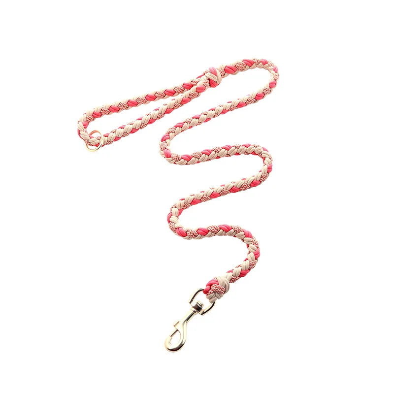 Hand-Knitted Leather Pet Collar Leash Set Multi-Colored Stripe Dog Collar Soft Adjustable Braided Dog Collar with Metal Buckle