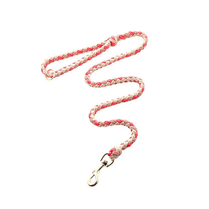 Hand-Knitted Leather Pet Collar Leash Set Multi-Colored Stripe Dog Collar Soft Adjustable Braided Dog Collar with Metal Buckle