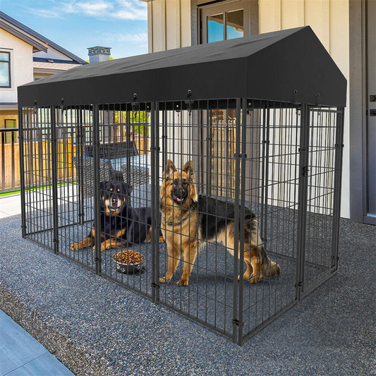 BORWART Heavy Duty Large Dog Kennel – Welded Metal Playpen with Roof Cover for Indoor & Outdoor Use (XS–L) - Bdba PK