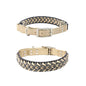 Hand-Knitted Leather Pet Collar Leash Set Multi-Colored Stripe Dog Collar Soft Adjustable Braided Dog Collar with Metal Buckle