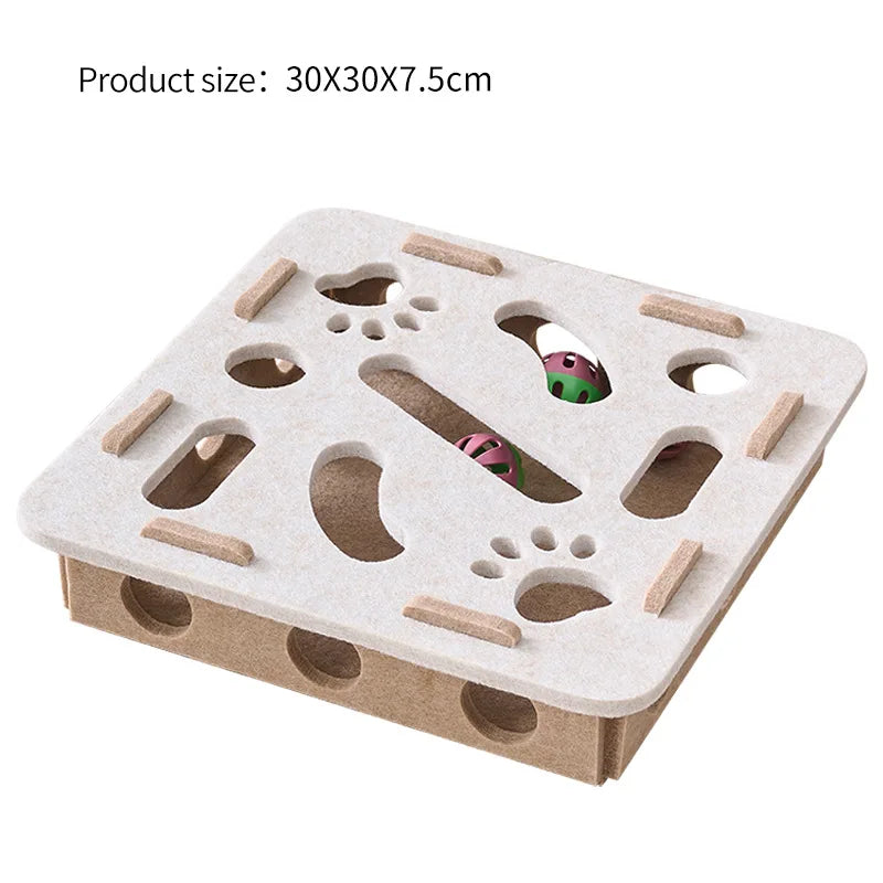Interactive Cat Puzzle Toy – Felt Maze Box with Tunnel & Bell Ball for Indoor Cat Enrichment - Bdba PK