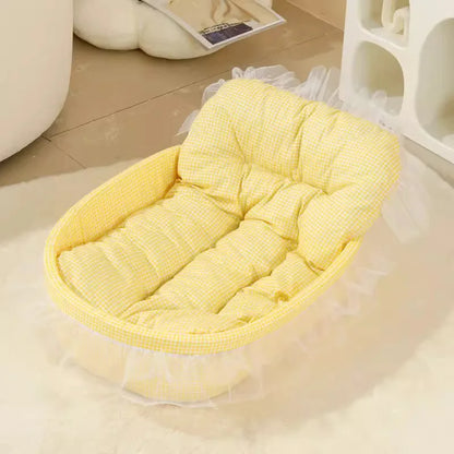 Lace-Trimmed Princess Pet Bed – Soft Oval Plush Winter Bed for Small Dogs & Cats - Bdba PK