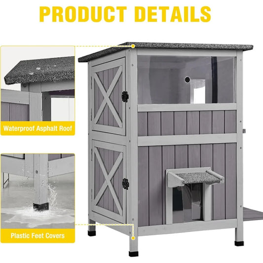 Waterproof Outdoor Cat Shelter - 2-Story Feral Kitty House for Winter, Suitable for Indoor and Outdoor Use - Bdba PK