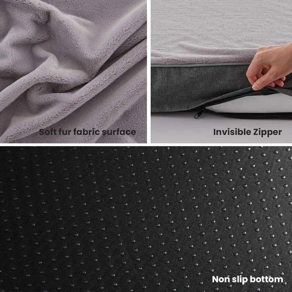 Orthopedic Memory Foam Dog Bed, Cooling Gel Crate Mat for Large Dogs, Washable Cover & Non-Slip Bottom, 50"x34"x5" Grey