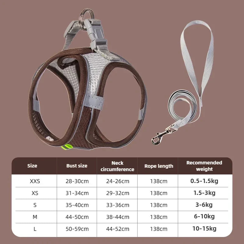 Pet Things Cat Accessories Cute Adjustable Cat Collar and Leash Set for Walking Safe Reflective Soft Comfortable Vest - Bdba PK