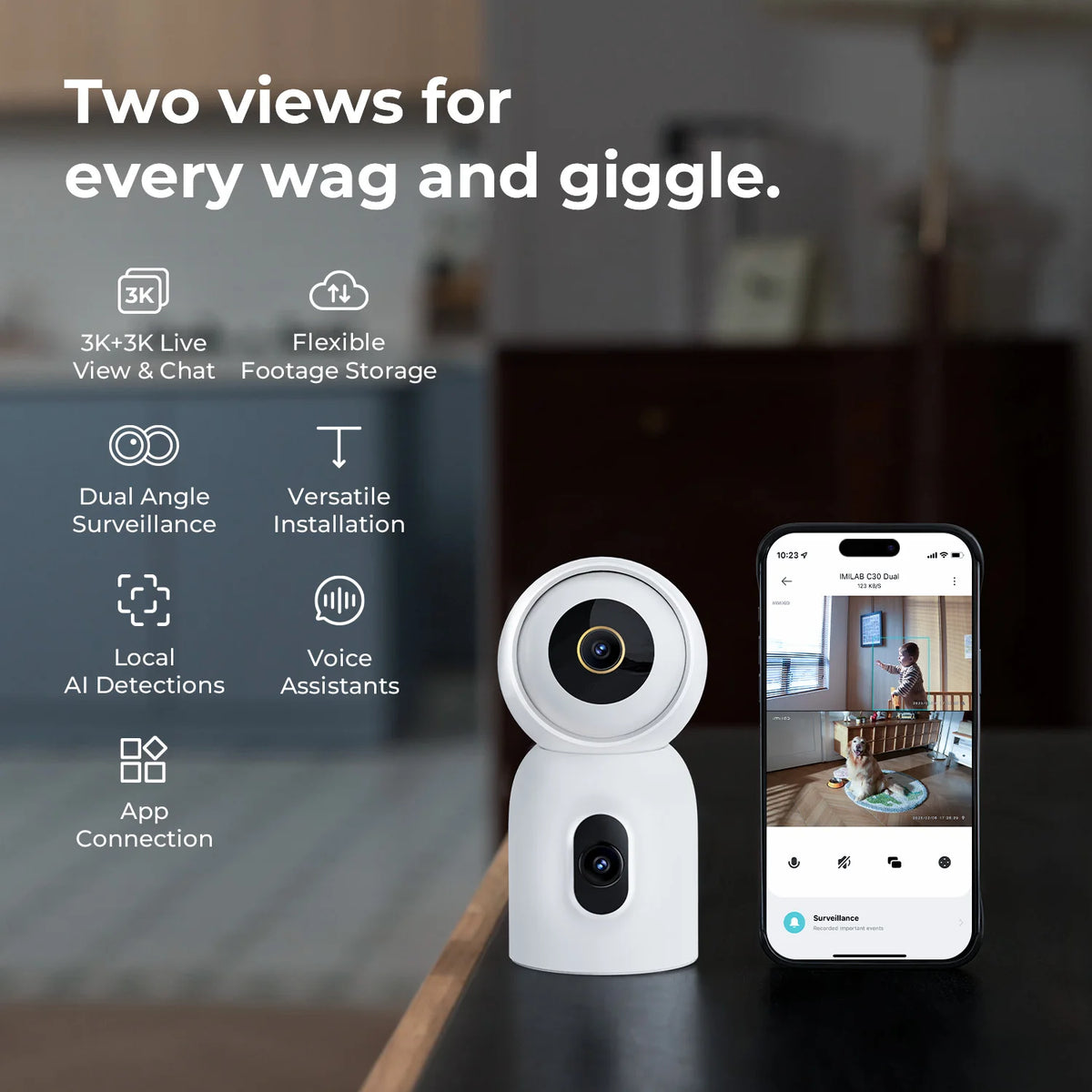 IMILAB New Indoor Camera C30 Dual 3K Lens WiFi 6 5G 360° PTZ Local AI Detection for Baby/Pet/Noise Night Vision Human Tracking