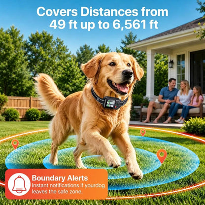GPS Wireless Dog Collar Fence System, Electric Fence for Dogs | Adjustable Range 49-6561ft, 3 Training Modes, Rechargeable, Waterproof, Pet Containment System
