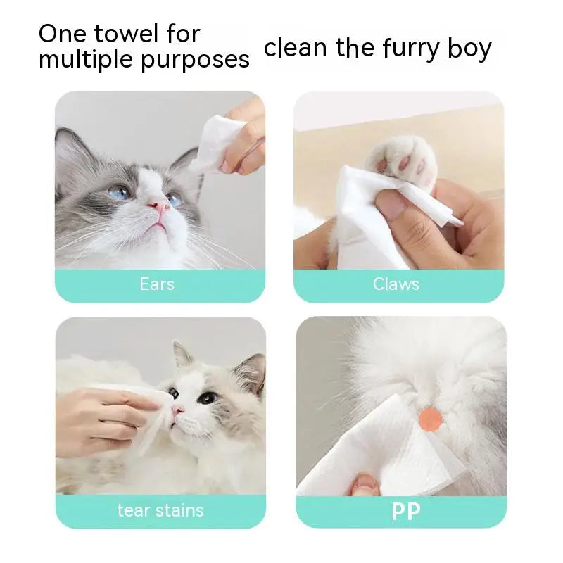 Pet Cleaning Towels, Cats and Dogs Body Eye and Ear Disinfection Hygiene Care Tear Stains Wet Wipes Portable Deodorant Cleaning - Bdba PK