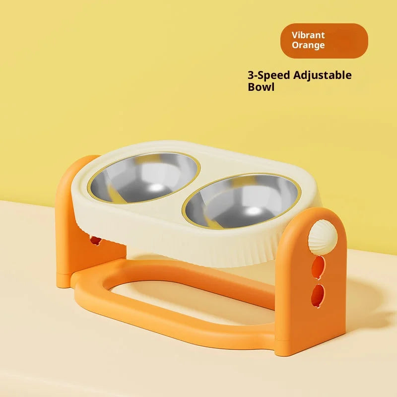 Adjustable Height Pet Bowl with Neck Support - Stainless Steel Dual Dish Anti-Slip Easy Clean Large Capacity Cat Dog Bowl - Bdba PK
