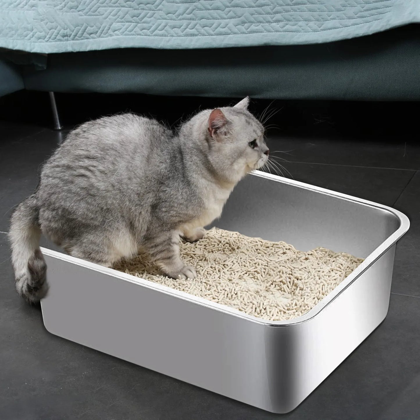 Large Stainless Steel Cat Litter Box – Odour-Resistant Metal Litter Pan for Big Cats - Bdba PK
