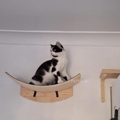 Wall-Mounted Cat Hammock Cat Climbing Stairs Solid Wood Cat Tree Tower Scratcher Rope Ladder Kitten House Indoor Cat Playground