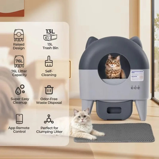 Lunapurr NEO-C Extra Large Self-Cleaning Cat Litter Box – App Control, 76L, Multi-Cat - Bdba PK