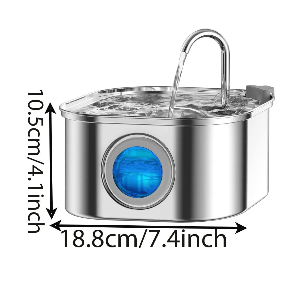 3.2 Stainless Steel L Pet Water Fountain with LED Indicator and Visual Water Level to Keep Cats and Small Dogs’ Water Fresh