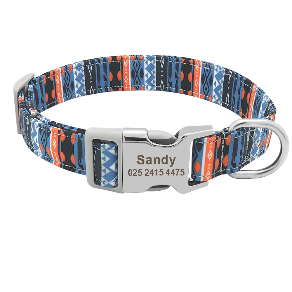 Personalized Engraved Dog Collar Nylon Floral Pet Puppy Collar Print Custom Pet Necklace for Small Medium Large Dogs Pitbull Pug