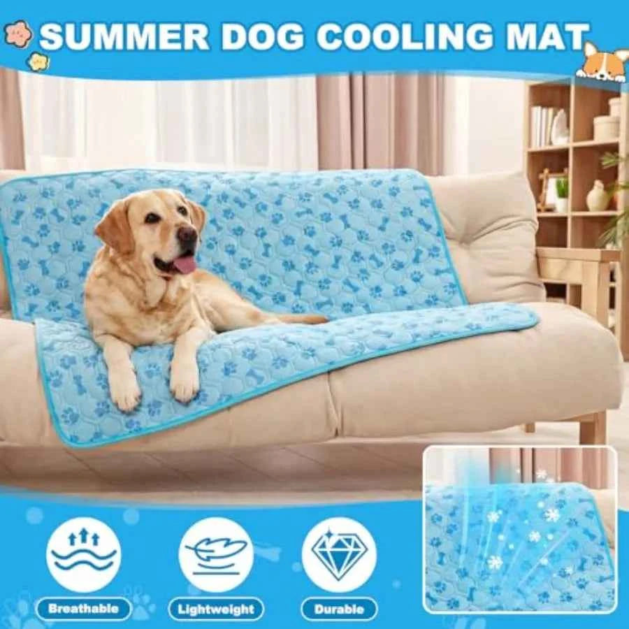 4 Pack Dog Cooling Mat with Storage Bag 40" x 28" Blue Ice Silk Cooling Mat for Dogs Cats Washable Foldable Pet Sleeping Pad fo