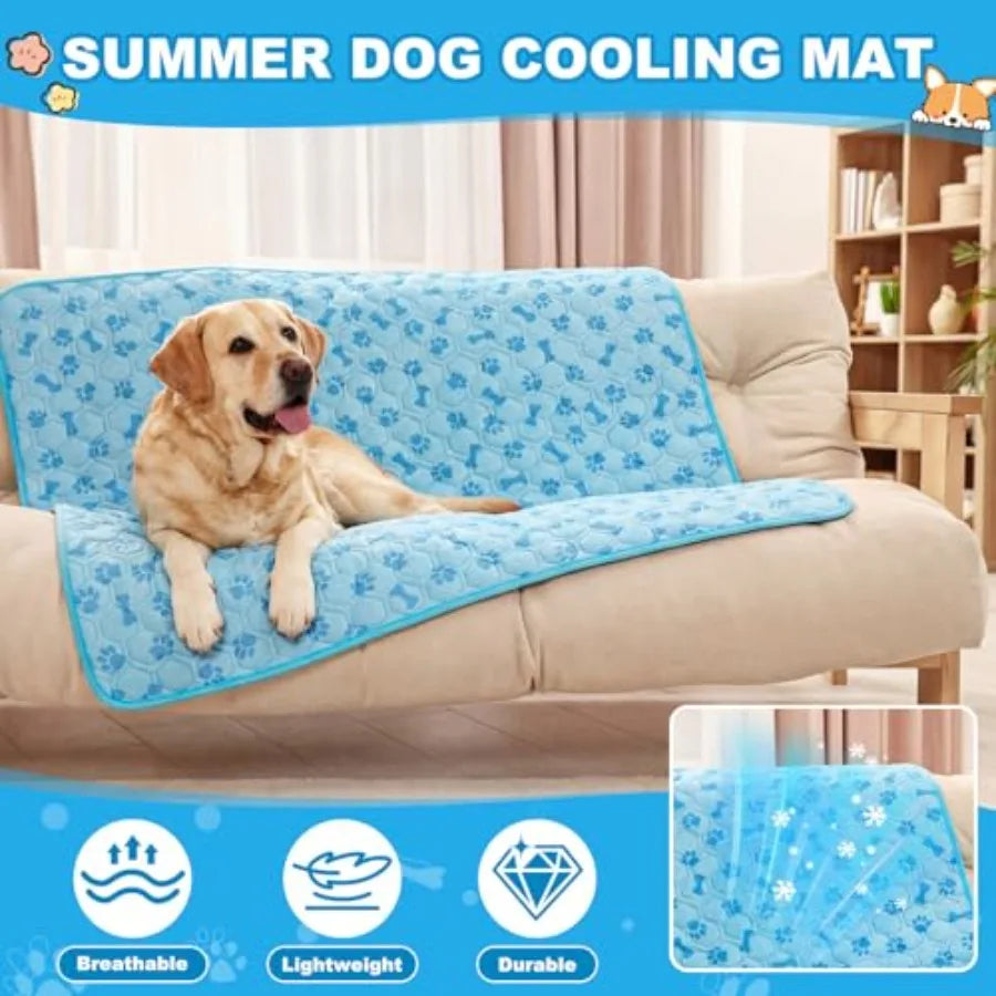 4 Pack Dog Cooling Mat with Storage Bag 40" x 28" Blue Ice Silk Cooling Mat for Dogs Cats Washable Foldable Pet Sleeping Pad fo