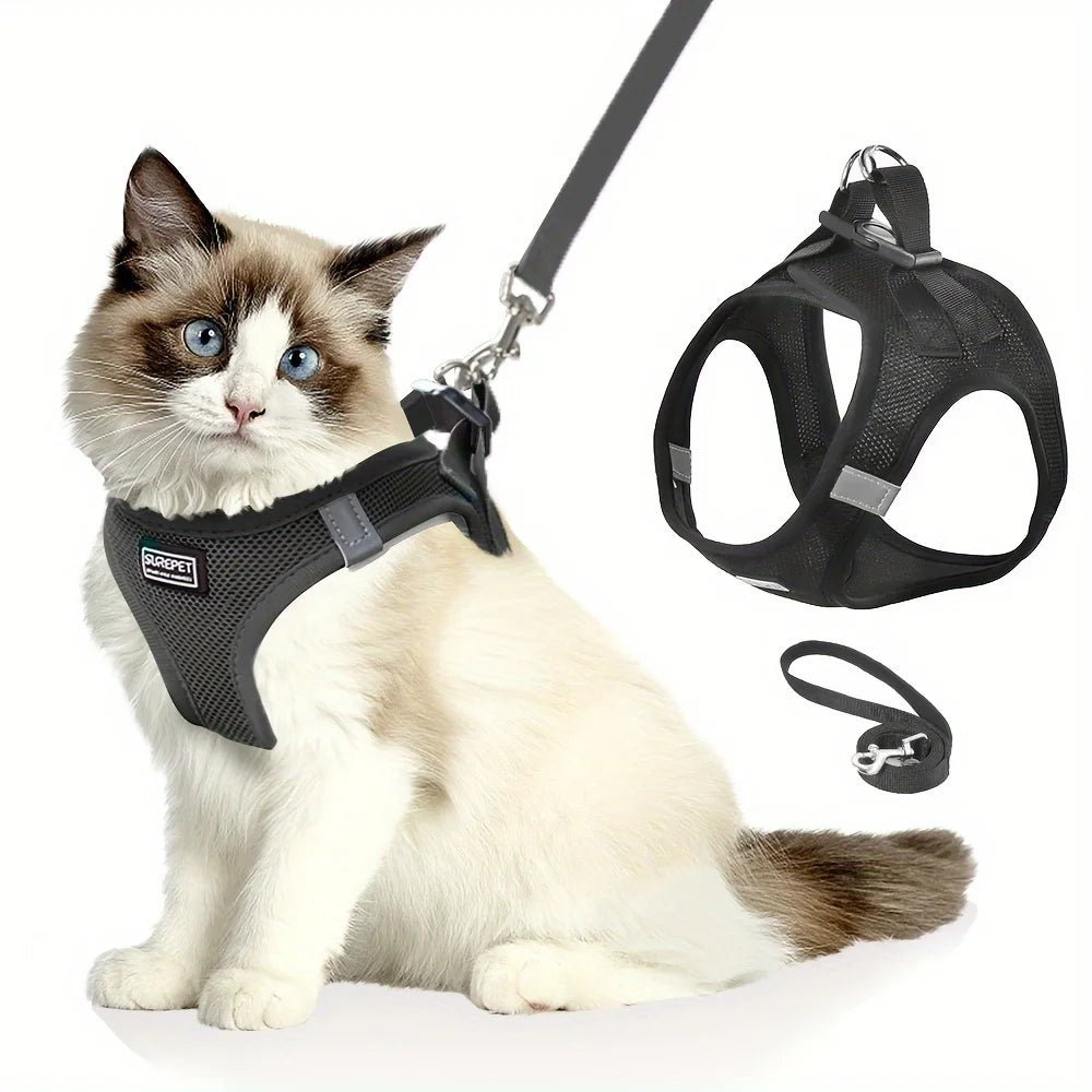 Adjustable cat harness with reflective tape, soft and breathable vest, suitable for walking and preventing escape - Bdba PK
