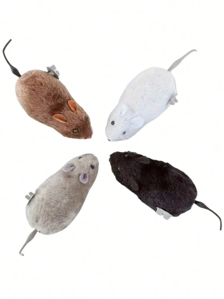 4 Color Cat Toys Wind-up Plush Mouse Toy for Cats and Dogs - Mechanical Movement Cloth Mouse, No Batteries Required