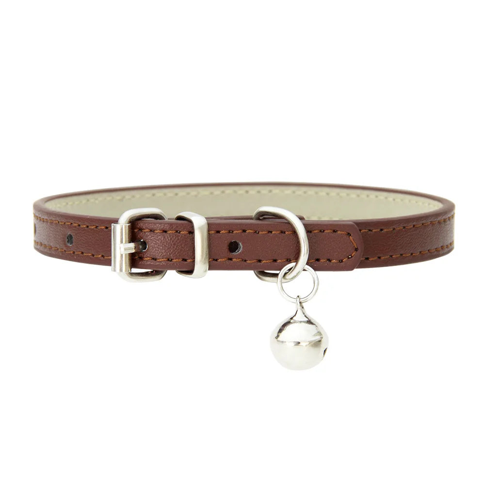 Adjustable PU Leather Cat Collar - Durable, Stylish Pet Collar with Metal Buckle, Soft Padded Design for Small Dogs and cats - - Bdba PK
