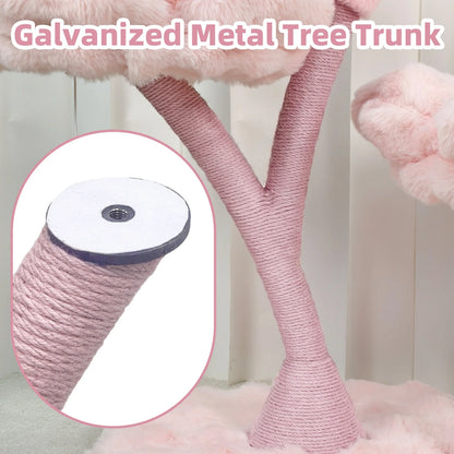 105cm Tall Cat Tree Pink Vertical Cat Tower Activity Center for Cats Cushioned Flower Platforms, Dangling Ball Scratching Posts Pet House Furniture