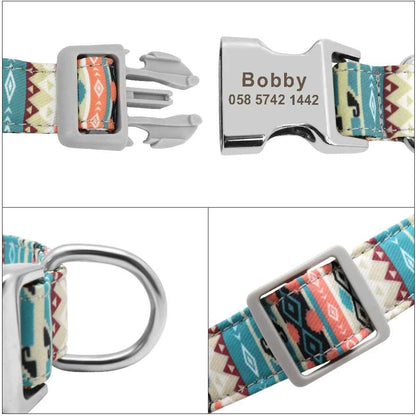 Personalized Engraved Dog Collar Nylon Floral Pet Puppy Collar Print Custom Pet Necklace for Small Medium Large Dogs Pitbull Pug