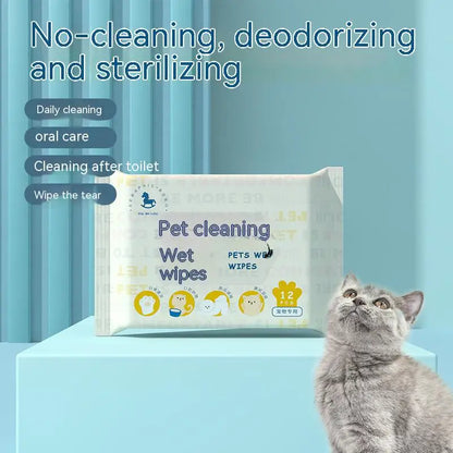 Pet Cleaning Towels, Cats and Dogs Body Eye and Ear Disinfection Hygiene Care Tear Stains Wet Wipes Portable Deodorant Cleaning - Bdba PK