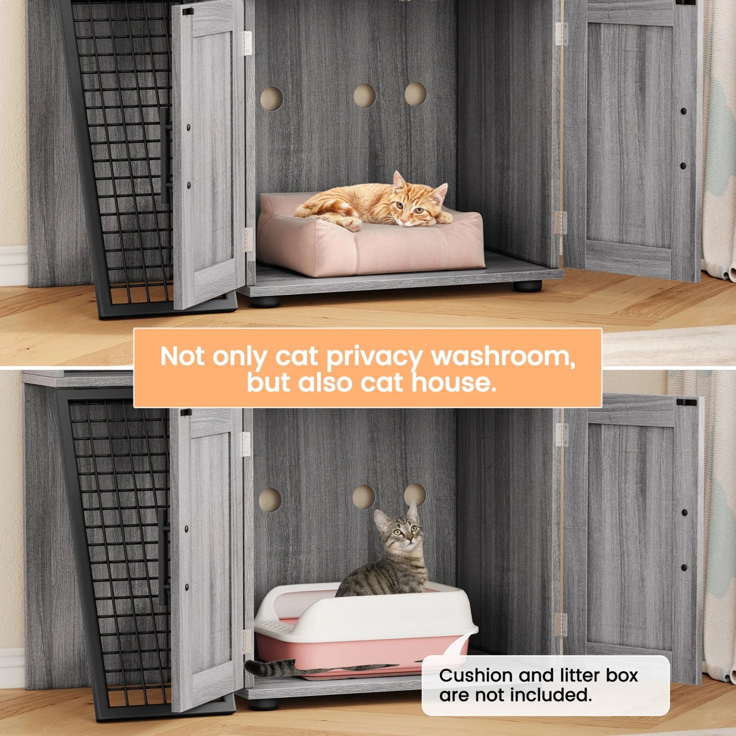 HiMISS Cat Litter Box Enclosure with Platform – Double Layer Hidden Furniture Washroom with Ladder - Bdba PK