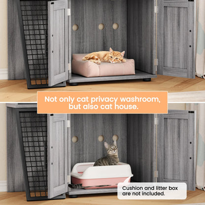 HiMISS Cat Litter Box Enclosure with Platform – Double Layer Hidden Furniture Washroom with Ladder - Bdba PK
