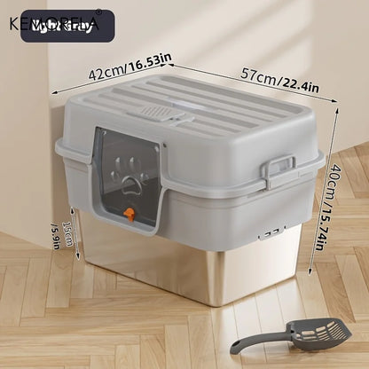 XL Enclosed Cat Litter Box with Stainless Steel Base, Odor Control & Anti-Splash, Easy Clean Removable Top for Large Breed Cats