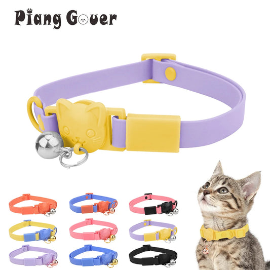 PVC Waterproof Candy Colour Cat Collar with Bell – Adjustable Kitten Necklace (12 Colours, S Size) - Bdba PK