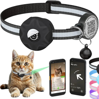 GPS Cat Collar with AirTag Holder, QR ID Tag & Bell – Reflective Anti-Lost Tracker Collar (Pink, Purple, Blue) - Bdba PK