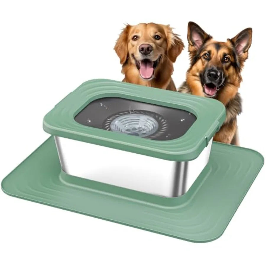 Stainless Steel Dog Water Bowl, No Spill Anti-Splash Dog Bowls with XXL Silicone Mat, Spill-Proof Slow Feeder for Messy Drinker