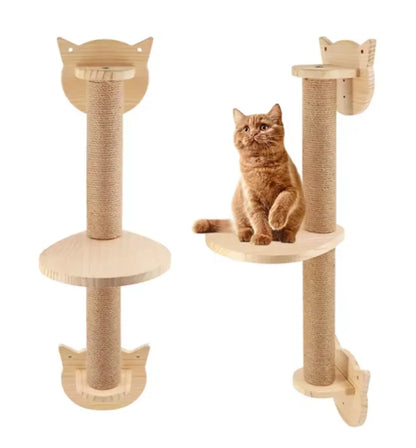 Wooden Cat Climbing Shelves Wall Mounted Cat Tree Sisal Scratching Post Pedal Hammock Indoor Kitten Playground Cats Accessories